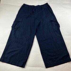 GAP Navy Blue Linen Blend Wide Leg Cargo Pant XL